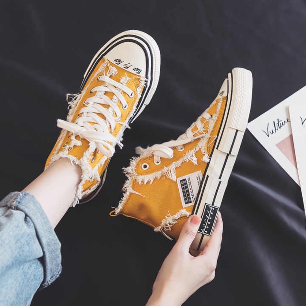 Distressed Yellow High Top Sneakers
